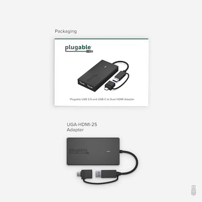 Plugable Dual HDMI Monitor Adapter for M1-M5 & Neo macOS, Windows, ChromeOS - USB-C, Thunderbolt, USB 3.0 Compatible, Supports 2 Displays at 1080p 60Hz, SMI Driver Required