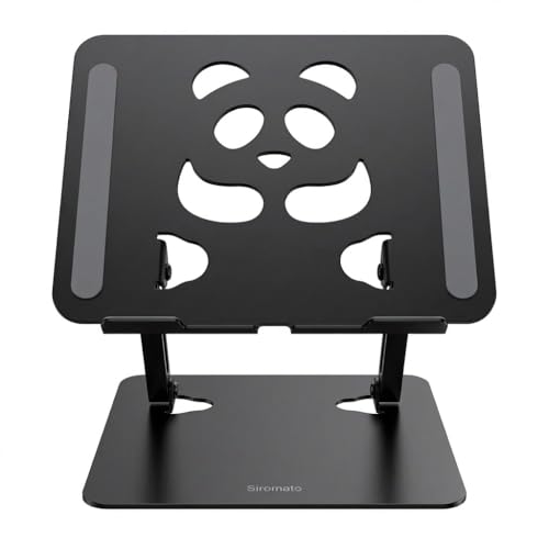 Stable Laptop Stand for Desk Fit for 10"-16.3" Laptops, Black | Foldable Aluminum Riser Creates An Ergonomic Workspace with Cute Panda Cooling Vent, Fits MacBook Air/Pro, Dell and Lenovo - color: Black