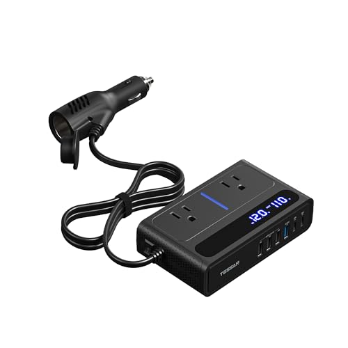 TESSAN 200W Car Power Inverter, 36W USB C Car Charger Adapter Fast Charging | Converter with 2 AC Outlets & 6 USB Ports, PD/QC 3.0 Fast Charging Car Adapter for Phones, Camping, Road Trip & Travel, Black - size: 36W