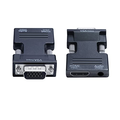 DTECH Directional HDMI to VGA Adapter with 3.5mm Audio Port (Laptop HDMI Source Output to VGA TV) for Old Computer Monitor PC Projector 1080P Video (Female HDMI in, Male VGA Out)