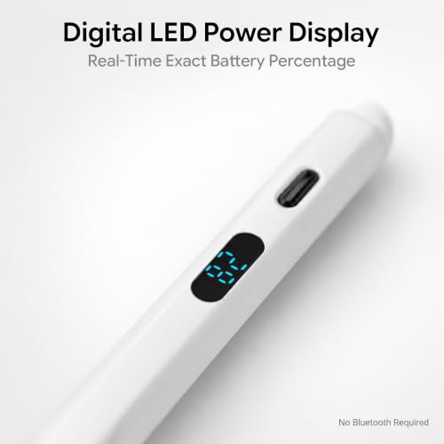 Active Stylus Pen with LED Display, 2-in-1 Dual Modes Digital Pencil - Universal Stylus for iPad, Samsung, Android Tablets, iPhone & Switch, Palm Rejection & Tilt Sensitivity, No Bluetooth - color: White