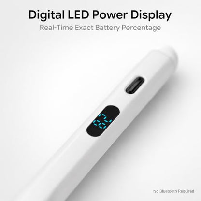 Active Stylus Pen with LED Display, 2-in-1 Dual Modes Digital Pencil - Universal Stylus for iPad, Samsung, Android Tablets, iPhone & Switch, Palm Rejection & Tilt Sensitivity, No Bluetooth - color: White