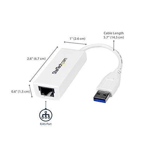StarTech USB to Ethernet Adapter, USB to RJ45 Adapter, TAA | USB 3.0 to 10/100/1000 Gigabit Ethernet LAN Adapter, Driverless - color: White, size: 1Gbps, style: USB-A