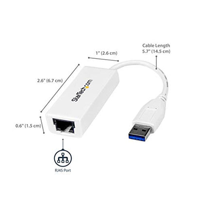 StarTech USB to Ethernet Adapter, USB to RJ45 Adapter, TAA | USB 3.0 to 10/100/1000 Gigabit Ethernet LAN Adapter, Driverless - color: White, size: 1Gbps, style: USB-A