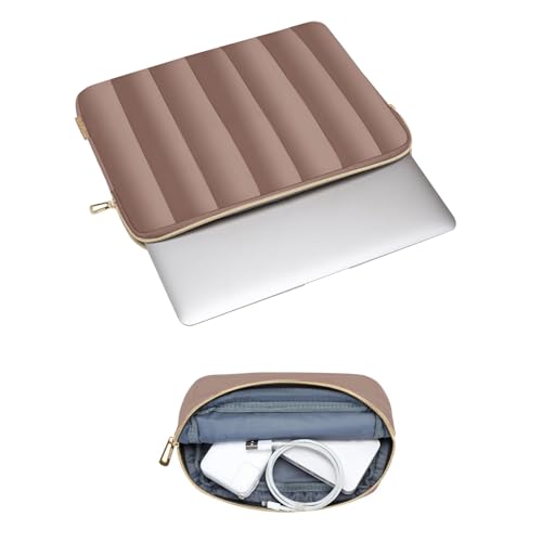 MOSISO 13-14 inch Laptop Case,13.3 inch Puffy Laptop Sleeve, Brown | Compatible with MacBook Neo/Air 13.6/Pro 13/Pro 14, HP Dell ASUS Lenovo,Vertical Rectangle Carrying Bag with Small Case - color: Brown