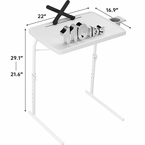 Allpop X TV Tray Table, TV Dinner Tray for Eating, Large Adjustable Folding Laptop Table with Book Stand, Cup Holder & Tablet Slot on Couch & Bed with 6 Heights & 3 Tilt Angles, White - color: White
