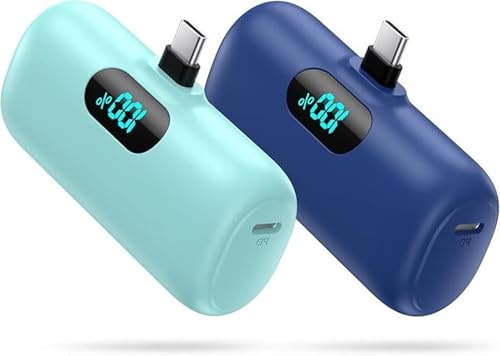 [2 Pack]Small Portable Charger for iPhone 17/16/15 Series,5000mAh 3A PD USB C Power Bank, Mini Travel Essentials Battery Pack for iPhone 17/17 Pro/16/16 Plus/16 Pro/15 Pro Max,Samsung,Android/LG etc - color: Blue+Green, size: 5000mah