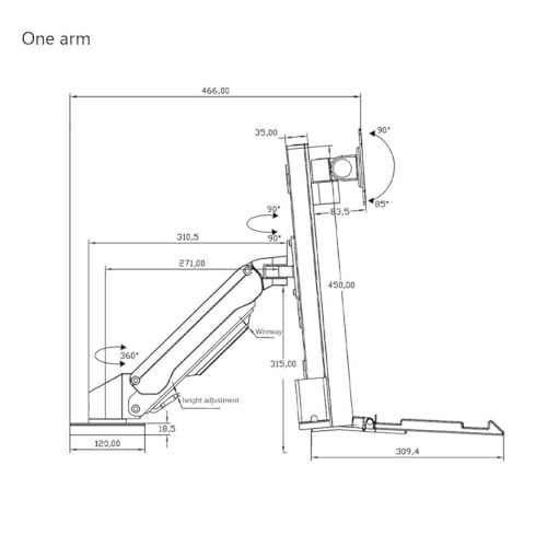 Adjustable Monitor Arm Silver One Arm Clip On Table Monitor Stand with Regular Tray Suitable for 15-32 Inch Weight Bearing 15kg for Screens