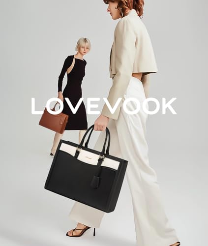 LOVEVOOK Laptop Tote Bag for Women, Leather Office Work Bag Briefcase fit for 15.6 inch Laptop, Large Teacher Computer Bag Handbag,2pcs Set Leather/Black-White | PU Leather Business Briefcase Teacher Travel College Bag Handbag fit for 15.6 inch Laptop, Of