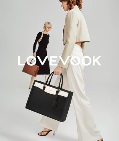 LOVEVOOK Laptop Tote Bag for Women, Leather Office Work Bag Briefcase fit for 15.6 inch Laptop, Large Teacher Computer Bag Handbag,2pcs Set Leather/Black-White | PU Leather Business Briefcase Teacher Travel College Bag Handbag fit for 15.6 inch Laptop, Of