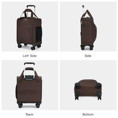 MILADA Underseat Carry On Luggage with Wheels, Airline Approved 16-inch Spinner Small Suitcase, Softside Travel Luggage, Personal Item Overnight Bag, Business Mini Suitcase for Women and Men, Coffee - color: Coffee