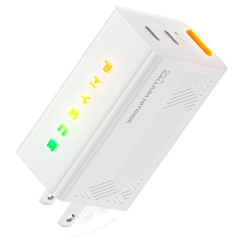67W GaN Charger, Up to 43% Faster Two-Device Charging, Sustained 65W Dual USB-C Output, Foldable Plug with 360° RGB Status Light & One-Tap Control, for MacBook Pro 14, iPhone 17/16/15, iPad - color: Stardust White