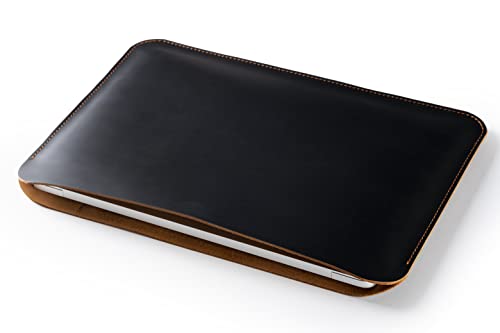 Leather Laptop Sleeve, Handmade Slim Case for MacBook Air 13" (M2) 2024, (M3) 2024 & 15 inch (M3) 2044 - color: New Black & Tobacco, size: 13"