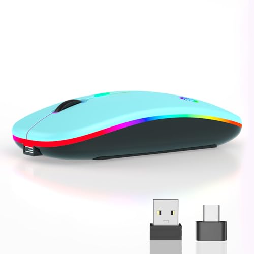 aMZCaSE Rechargeable Wireless Mouse with Type-C Adapter | 2.4G Slim Silent, 3 Adjustable DPI, USB Receiver, for Laptop PC Desktop, Lake Blue