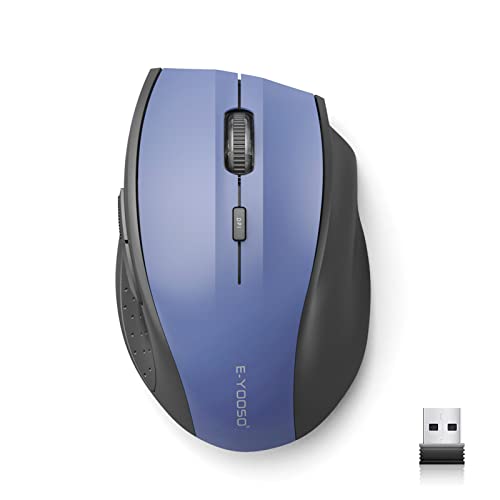 E-YOOSO Wireless Mouse for Laptop, Portable Optical Computer Mouse, 6 Buttons, Cordless 2.4GHz with USB Receiver, 5-Level 4800 DPI, 18 Months Battery Life, for PC, Chromebook, Windows, Mac(Blue) - color: Blue