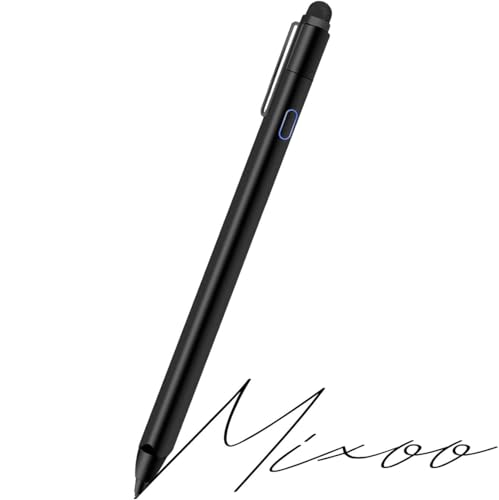 Mixoo Active Stylus Pen for iPad - Rechargeable 1.6mm Fine Tip and Fiber Tip 2-in-1 High Sensitivity Smart Pencil Digital Pen for Drawing and Writing, Compatible with Apple iPad, iPhone Series - Black