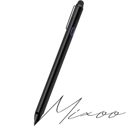 Mixoo Active Stylus Pen for iPad - Rechargeable 1.6mm Fine Tip and Fiber Tip 2-in-1 High Sensitivity Smart Pencil Digital Pen for Drawing and Writing, Compatible with Apple iPad, iPhone Series - Black