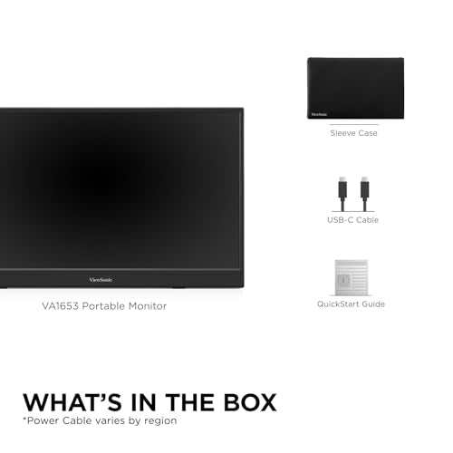 ViewSonic VA1653 16 Inch 1080p Portable Monitor, FHD IPS External Screen | USB C, Mini HDMI, Eye Care, Built In Stand, Protective Case, Mac, PC, Gaming Console, Anti Glare, Lightweight, Ready For Work - style: 1080p