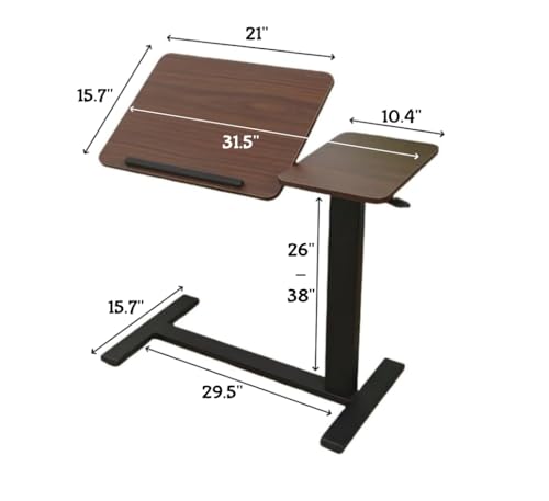 Folding Overbed Table with Wheels - Adjustable Height Rolling Bedside Laptop Desk, Tilting Tray Table for Eating, Working, Reading - Sturdy H-Shape Base, Mobile Sofa Side Table (Walnut)