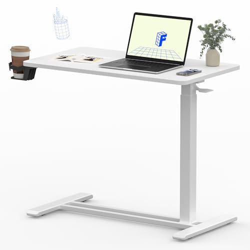 FLEXISPOT 32" Mobile Standing Desk Pneumatic Lift Computer Workstations | Computer workstation desk with hidden wheels,Laptop Rolling Cart for home office and small spaces.31.5"W x 15.7"D,White - color: White, size: 32x18