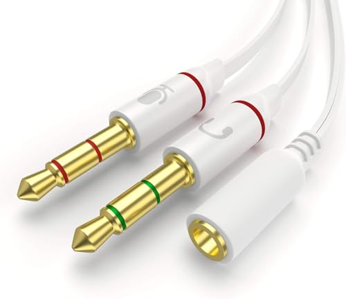 D & K Exclusives Headphone Splitter for Computer 3.5mm Female to 2 Dual 3.5mm Male Mic Audio Y Splitter Cable Smartphone Headset to PC Adapter, White