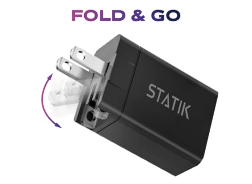 STATIK Fast-Charging GaN Power Adapter - 48W Dual USB C & USB - Foldable Compact Charger for iPhone, iPad, Samsung, Pixel - Smart Overheat Protection - Cable Not Included - size: ['48W']