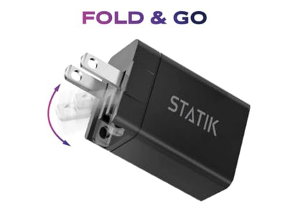 STATIK Fast-Charging GaN Power Adapter - 48W Dual USB C & USB - Foldable Compact Charger for iPhone, iPad, Samsung, Pixel - Smart Overheat Protection - Cable Not Included - size: ['48W']