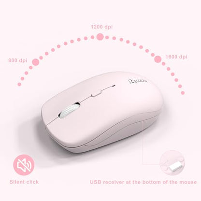Wireless Keyboard and Mouse Combo, Full-Sized Quiet Wireless Keyboard and Adjustable DPI Mouse, 2.4GHz USB Receiver, Keyboard and Mouse for PC, Windows, Desktop, Laptop (Pink and White-B) - color: Pink and white-B