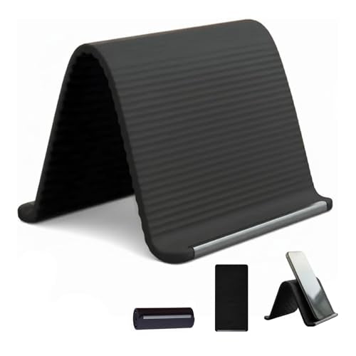 Portable Foldable Silicone Phone Holder, Flexible Silicone Aluminum Phone Stand, Bendable Rollable Foldable Design, Multi-Angle Adjustable Stand for Phone Tablet Laptop, Freely Lazy Bracket (Black) - color: Black
