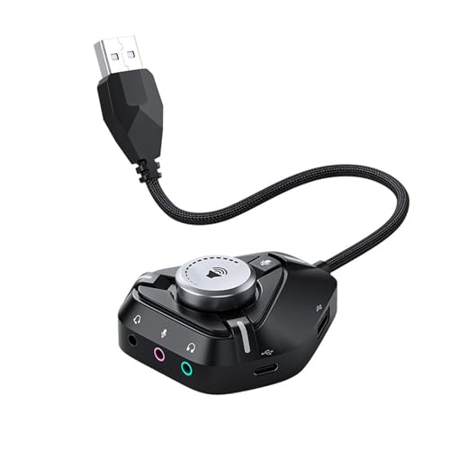 USB Sound Card External Sound Card USB to 3.5mm Adapter with 2xUSB 1xType C Headphone Mic Converter for Laptop External