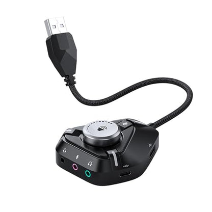 USB Sound Card External Sound Card USB to 3.5mm Adapter with 2xUSB 1xType C Headphone Mic Converter for Laptop External