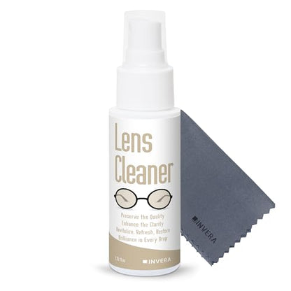 invera Eyeglass Cleaner Spray with Microfiber Cloth Kit, Lens Cleaner for Eyeglasses, Sunglasses, Camera Lenses & Electronic Screens, Gentle, Odor-Free, Compact 1.7 fl oz Lens Cleaner Spray