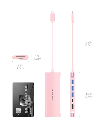 LENTION 7-in-1 USB C Multiport Hub with 4K HDMI, 100W PD, 3 USB 3.0 Ports, SD/MicroSD Card Reader Compatible MacBook Pro/Air 2016-2025 Stable Driver Adapter (CB-C36B, Rose Gold)