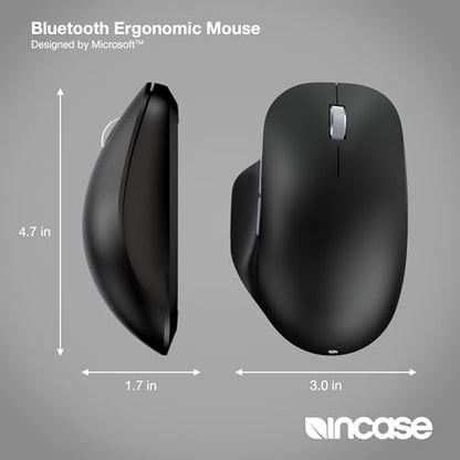 Incase Bluetooth Ergonomic Mouse – Designed by Microsoft – Two Thumb Buttons, Easy to Grip Thumb Rest, Precision Tracking, Connects 3 Devices, 15 Month Battery Life, Mac/Windows PCs/Laptops (Black) - color: Black