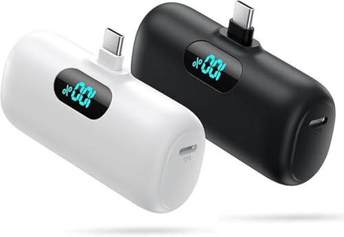 [2 Pack]Small Portable Charger for iPhone 17/16/15 Series,5000mAh 3A PD USB C Power Bank, Mini Travel Essentials Battery Pack for iPhone 17/17 Pro/16/16 Plus/16 Pro/15 Pro Max,Samsung,Android/LG etc - color: A-Black+White, size: 5000mah