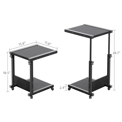 Furist Hospital Bedside Table with Wheels Adjustable Height Sofa Side, Rolling Hospital Table, Mobile Computer Desk Laptop Table for Living Room, Bedroom & Office, Black