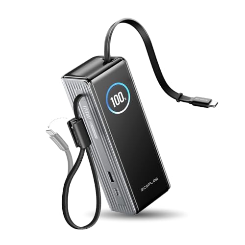EF ECOFLOW Laptop Power Bank, 25000mAh Rapid Portable Charger, Triple 100W USB-C Ports, Built-in Retractable Cables, Fast Charging for iPhone 17/16 Series, MacBook, Samsung and More - color: Silver
