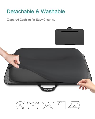 Lap Desk, Portable Laptop Stand with Washable Cushion, Fits up to 17 inch Laptop, with Device Ledge and Phone Holder, Use on Bed,Couch, Sofa, Floor, Home Office– ISTUDYNITURE (Large, Black) - color: Black