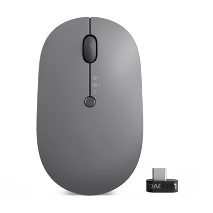 Lenovo Go Multi-Device Wireless Mouse, 2.4GHz Nano USB-C Receiver, Bluetooth, Adjustable DPI, USB-C Rechargeable Battery, Qi Wireless Charging, Ambidextrous, GY51C21211, Grey - color: Grey