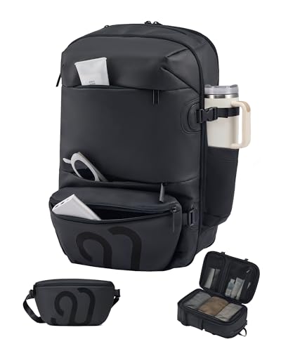 NINETYGO Travel Backpack for Men & Women, Black | Carry On, Airline Approved, Waterproof, 24.7L, Detachable Shoulder Bag, Fits 15.6 Inch Laptop - color: Black