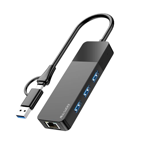 USB A/C to Ethernet Adapter, 3xUSB3.0 and 1000M RJ45 Network hub for Laptop | Plug & play 4-in-1 USB C Hub, Gigabit LAN for Mac/Chrome/XPS & USB-C phones/iPad, 3 USB-A ports for mouse/keyboard/USB fan. - size: 1FT -4 in 1 USB A/C to Ethernet Adapte