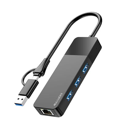 USB A/C to Ethernet Adapter, 3xUSB3.0 and 1000M RJ45 Network hub for Laptop | Plug & play 4-in-1 USB C Hub, Gigabit LAN for Mac/Chrome/XPS & USB-C phones/iPad, 3 USB-A ports for mouse/keyboard/USB fan. - size: 1FT -4 in 1 USB A/C to Ethernet Adapte