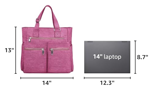 VOLGANIK ROCK Canvas Tote Bag Waterproof Nylon Multi Pocket Shoulder Bags Laptop Work Bag Teacher Purse Handbag for Women Men - color: Pink 2