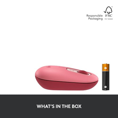 Logitech POP Mouse Compact and Portable Wireless - Heartbreaker Rose | Compact, portable, programmable buttons, quiet clicks, easy-switch up to 3 devices, for laptop, tablet, PC - color: Heartbreaker Rose
