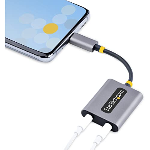 StarTech USB-C Headphone Splitter, 24-bit DAC (USBC-Audio-Splitter) | USB-C Dual Headset Adapter with Mic Input, USB-C to 3.5mm Audio Adapter/Earphone Dongle, USB-C to Audio Jack/Aux Output - style: USB-C 3.5mm Headphone Splitter