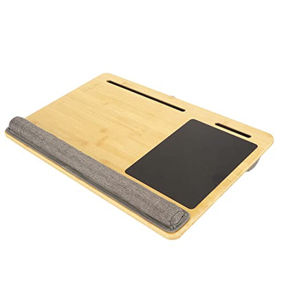 Bamboo Top Lap Desk with Pillow Cushion, Ergonomic Design Laptop Desk for Reading and Writing, Lightweight and Portable