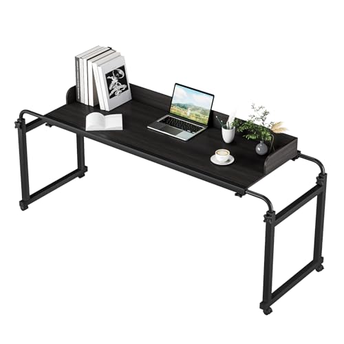Adjustable Height Overbed Table, Rolling Overbed Bedside Desk with Raised Baffle and Spacious Desktop, Over BedTable with Wheels for Home Office Bedroom Hospital Use (Matte Black) - color: Matte Black
