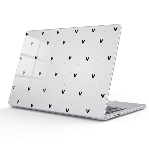 for MacBook Air 13.6 Inch Case M5/M4/M3/M2 2026-2022 Release A3449 A3240 A3113 A2681 Cute Black Polka Dot Heart Design Crystal Clear Girly Case Laptop Protective Hard Shell Cover - color: Heart Polka Dot/Black