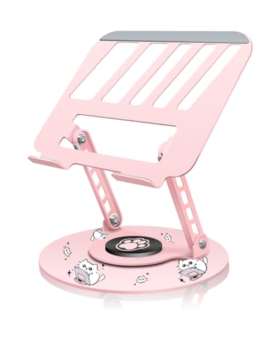 Upgraded Pink Swivel Laptop Stand - 360° Rotating Base & Foldable|Cute Cat Patterns for Healing Vibe|Fits MacBook & 13-15" Laptops|Ideal for Desk Work,Office,Travel,Home,Painting - color: Pink-C, size: 9.06 IN