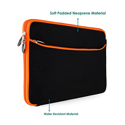 Travel Neoprene 13" Laptop Sleeve with Water Resistant Protection, Front Pocket - Compatible with SurfaceBook (Orange) - color: Black/Orange